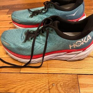 Hoka Athletic Shoes in Teal and Red